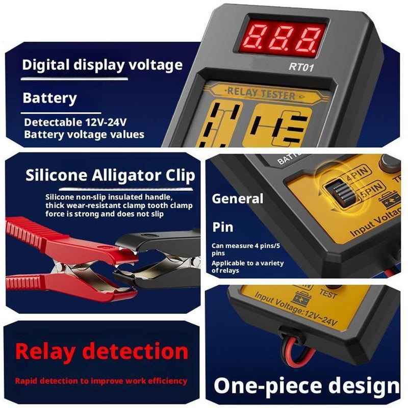 Automotive Relay Tester - 4 & 5 Pin 12V Auto Diagnostic Tool, Small Handheld DIY Car Tester with Battery Clips, Relay Testing Kit, Electrical Systems Tool, Auto Diagnostic, Test & Measurement Tools - Image 3